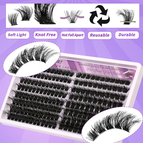 DIY Lash Extension Kit, 192 Cluster Lashes 2 Densities (150P/200P) 10-18mm Mixed Length, Knot-Free Handmade Lashes with Bond/Seal Glue, Remover & Tweezers, Beginner-Friendly for Daily & Party Looks