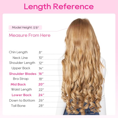 REECHO 24" Curly Wave Clip-in Hair Extensions - 5 Clips, Heat Resistant