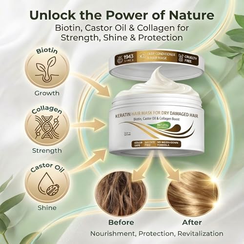Keratin Hair Mask with Biotin & Castor Oil - 8.5 Oz