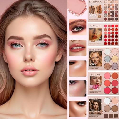 All-in-One 5-Layer Makeup Palette with Eyeshadow, Highlighter & Blush - Travel Friendly