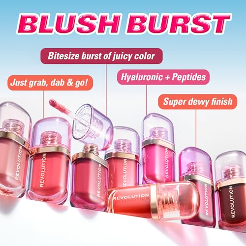 Revolution Beauty London, Superdewy Liquid Blush Burst, Buildable Color for Cheek, Serum Formula with Peptides & Hyaluronic Acid, Vegan & Cruelty-Free, Rose All Day Dusty Pink, 0.14 oz