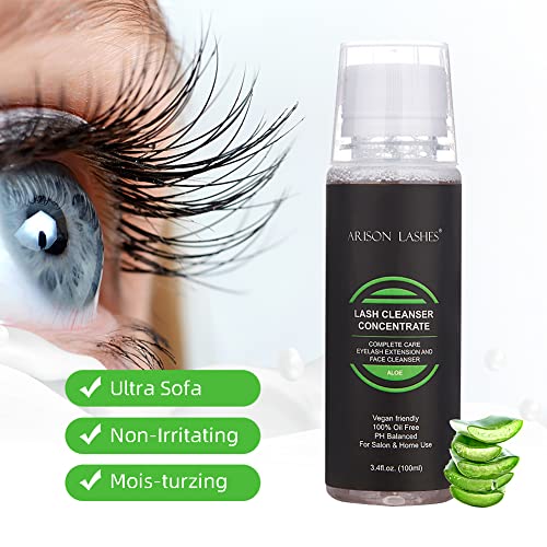 Eyelash Cleanser Concentrate 100ml Professional Lash Extensions Shampoo Natural Foaming Cleanser for Extensions Lashes with Salon Home Care-Makes 20 Bottles 60ml Eyelash Shampoo(Aloe)