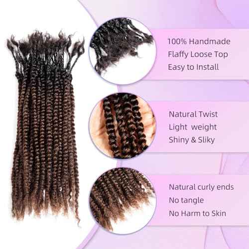 Teresa 8 Inch Microlocs Human Hair Extension - Curly Ends, Full Handmade Dreadlocks Twist for Women (T1B/4, 8 Inch 30 Strands)
