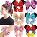 6 Pack Mouse Ear Sequin Scrunchies with Velvet Bows
