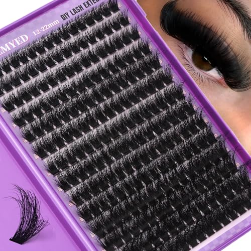 Thick Lash Clusters 180D Mega Volume Lash Extension 12-22mm Long Cluster Eyelashes Volume Individual Lashes D-Curly Faux Mink Eyelash Extension DIY Lash Extension for Beginners by FOINEMYED
