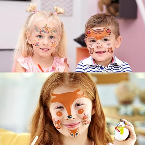 Animal Face Temporary Tattoos for Kids - 10 Pack Waterproof