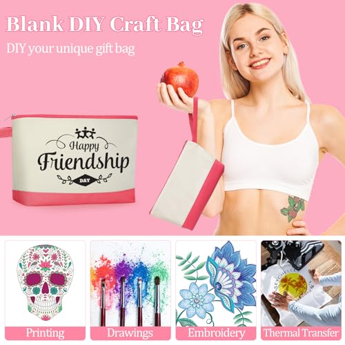 Silkfly 15 Pcs Cotton Canvas Makeup Bags Canvas Cosmetic Zipper 10.2 x 5.5 x 2 Inches Blank DIY Pouch Bag Bulk with Bottom Pencil Case Travel Toiletry Pouch for Women (Fashion Color)