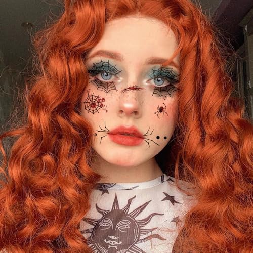 8 Sheets Halloween Eyeshadow Face Eye Makeup Tattoo Stickers Spider Web Horror Temporary Tattoos for Halloween Carnival Party Decoration