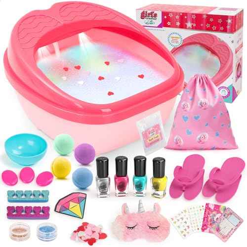 Kids Foot Spa & Nail Art Kit for Kids 4-12 ? All-in-1 Foot Spa Set with Colorful Lights & Manicure Set ? Fun Girls Spa Kit for Parties & Christmas Birthday Gifts for 6 8 9 10-12 Year Old Girls