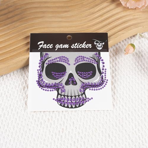 6 Sheets Halloween Face Gems Rhinestone Tattoo Stickers
