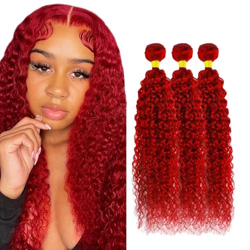 Red Human Hair Bundles Water Wave 30-32-34 Inch 8A Virgin