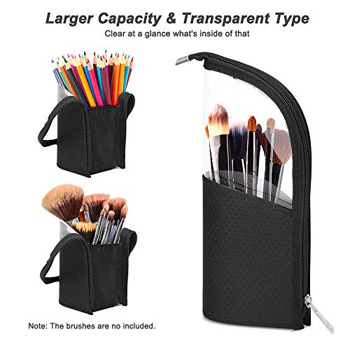 Travel Make-up Brush Holder Organizer Bag£¬Clear Plastic&Oxford Cosmetic Zippered Case£¬Portable Waterproof Stand-Up Makeup Brush Pouch, Professional Artist Small Toiletry Cup (Black)¡¦