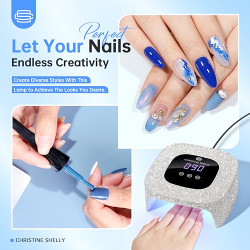 UV Nail Lamp, UV Light for Gel Nails, 48W Plug-in Mini Diamond Nail Lamp Nail Dryer with Touch Control Auto Sensor and 3 Timer Settings Nail Light Curing Lamp, Home (White Diamond)