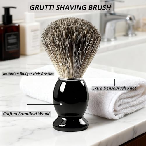 GRUTTI Shaving Brushes Kit For Men, 3 In 1 Shaving Brush Set Includes Shaving Brush, Shaving Bowl, Razor, Shaving Stand