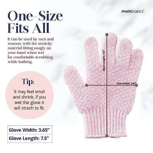 MainBasics Deep Exfoliating Bath Gloves - Heavy-Textured Body Scrub (Pink)