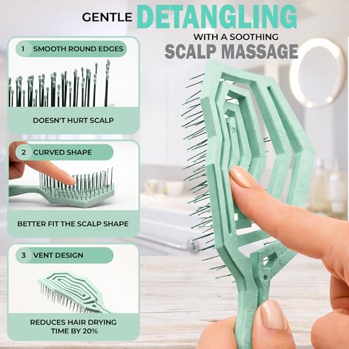 Fiora Naturals Detangling Hair Brush for Curly & Fine Hair