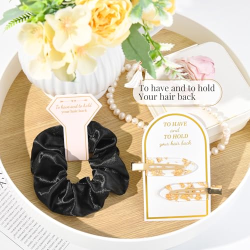 Bridesmaid Hair Clips & Silk Scrunchies Gift Set – 12 Pcs, Rose Gold Text