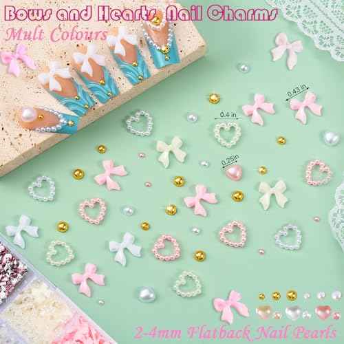 10000pcs Nail Charms and Gems:Pink Cute Bow Heart 3D Flower Charms for Junk Cases kit;Gold Chunky Butterfly Charms for Nails Design,nail jewels Diamond Rhinestones for Nails;Beads Pearls for Nails Art