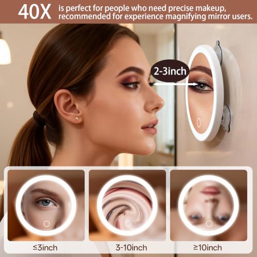 40X Rechargeable Travel Makeup Mirror with LED Lights & Suction Cups