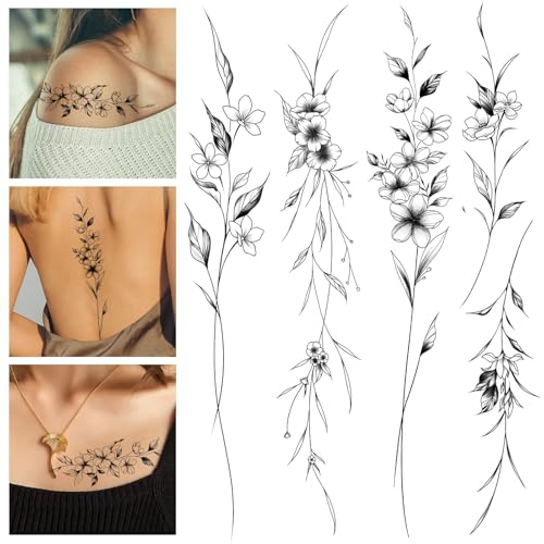 Leesgel Temporary Tattoos Women, 12 Sheets Vine Flowers