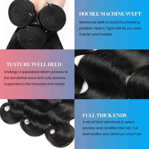 Body Wave Bundles Human Hair 12A Brazilian Human Hair Bundles Quick Weave Hair Extensions Natural Black 16 18 20 Inch