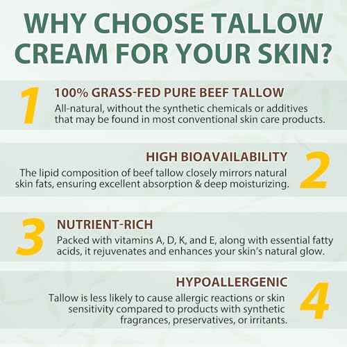 Beef Tallow for Skin, Beef Tallow and Honey Balm, 100% Grass-Fed Pure Beef Tallow, Honey & Beeswax, Suitable For Dry & Aging Skin 120G /4.2OZ, Skin-Friendly Formula
