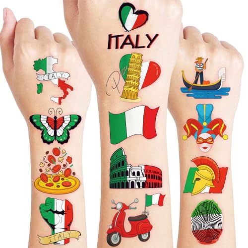 96 PCS Italy Flag Pre-Cut Temporary Tattoos for Kids