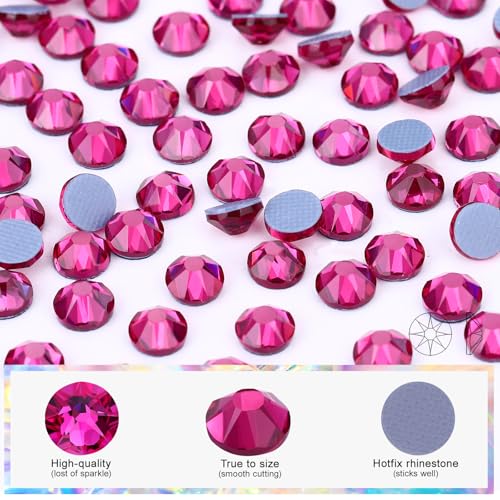 Novani Hotfix Rhinestones 1440pcs Fuchsia Round Iron on Rhinestone Style 2088 Sparkly Crystal Gemstones for Fabric and Crafting, SS20 (4.6-4.8mm)
