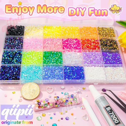 qiipii 3mm Jelly Resin Rhinestones Kit - 24 Colors Flatback Craft Gems