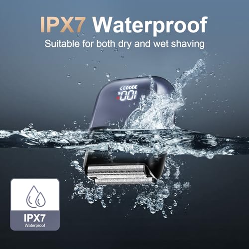 Electric Foil Shaver for Men:Triple Floating Blade Electric Razor for Face & Beard - IPX7 Waterproof Cordless Shaver with LED Display, USB-C Fast Charge & Travel Lock - Home & Travel Grooming Kit