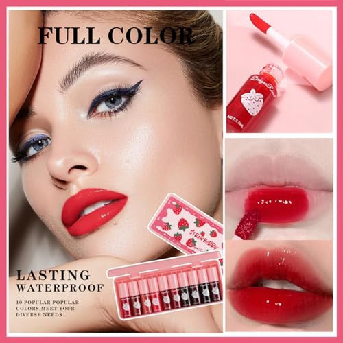 10-Color Liquid Lip Tint Set by Miniling – Waterproof & Versatile