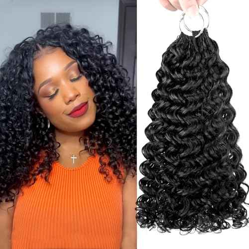 Gogo Curl Human Crochet Hair Knotless Invisible Feather Crochet Human Hair for Black Women 18 Inch Pre Looped Deep curly Wave Hair Extensions Natural Black 120g 100 Strands
