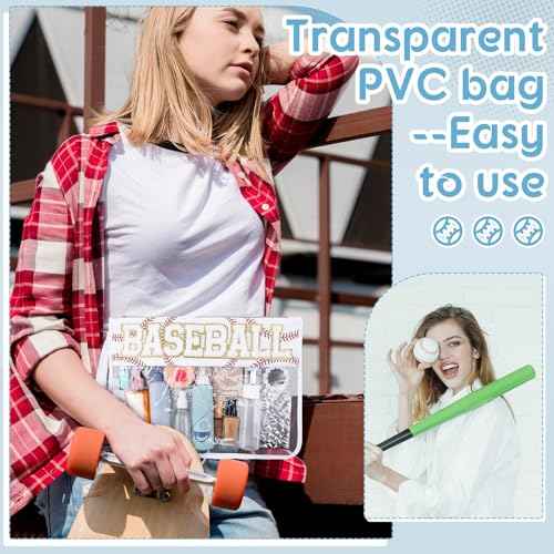 Hillban 2 Pcs Baseball Snack Bags Team Gifts Makeup Cosmetic Bag Clear Chenille Letter Zipper Pouch Toiletry Purse Baseball Accessories Stuff Sport Portable Travel Storage Case for Mom Women Girl