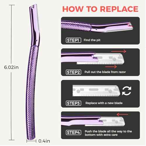 ZOMCHI Eyebrow Razor, Face Razors for Women&Men, Eyebrow Trimmer Shaper with Precision Cover, Facial Shaver with 6 Blades (Purple)