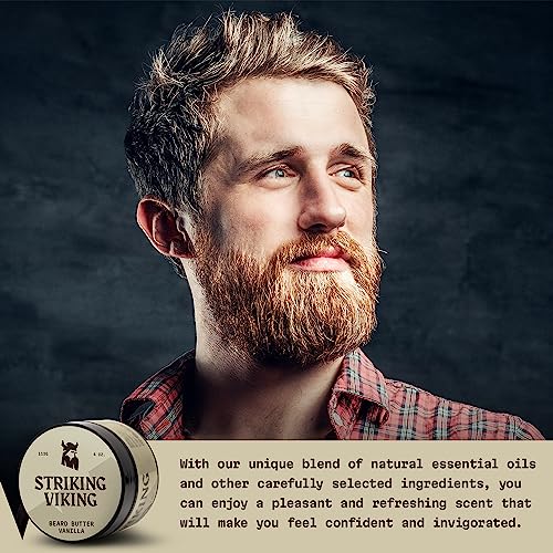 Striking Viking Beard Butter - Non Greasy Beard Butter For Men With Natural Ingredients 4oz - Keep Your Beard Hydrated & Refreshing With Beard Cream (Vanilla) - Beard Moisturizer Men