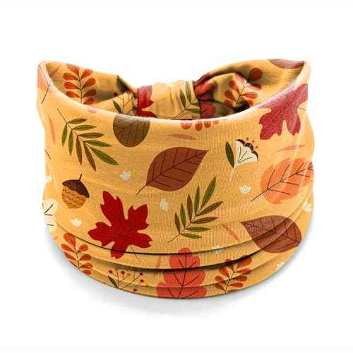 4 Pack Autumn Maple Leaf Headbands for Women, Thanksgiving Wide Stretchy Yoga Workout Hair Bands, Soft Non-Slip Fall Turban Headwraps for Running Makeup Everyday Use
