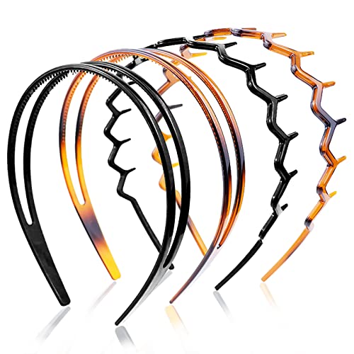 REDANHA 4-Piece Classic Black Brown Zigzag & Shark Tooth Headband Set - Non-Slip Hair Accessories for Women & Girls