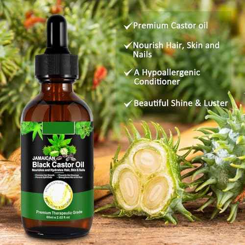 Jamaican Black Castor Oil One Single Ingredient 100% Pure Cold Pressed Castor Oil,Stimulate Thicker Fuller Hair Eyelashes Eyebrows Growth Serum,Scalp Face Body Skin Nail Moisturizer for Unisex