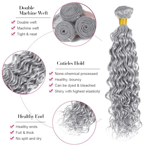 Fridnae 3 Bundles Gray Water Wave Human Hair Extensions 34 Inch