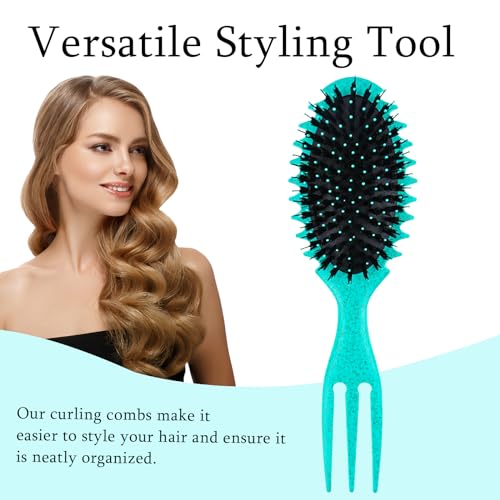 Curly Hair Brush Detangling Brush, Green Round Brush Styling Brush Boar Bristle Styling Brush with Soft Silicone Bristles, Shaping & Defining Curls Hair Brushes for Women