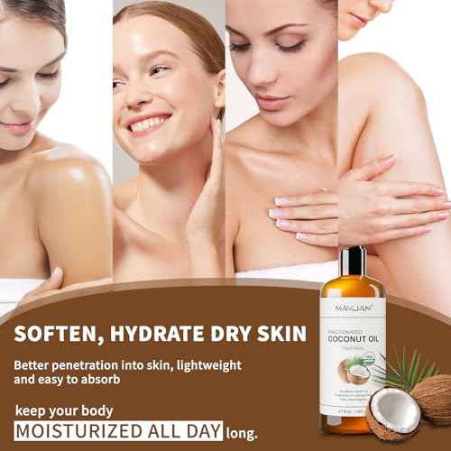 MAYJAM Organic Fractionated Coconut Oils Liquid 16oz, 100% Pure & Natural USDA Certified Cold Pressed Coconut Carrier Oil for Face Skin & Hair Moisturizing, Body Massage Oil for Essential Oils Mixing