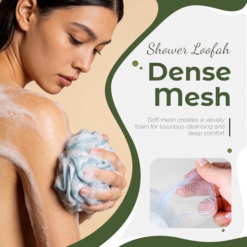 Loofah Sponge 4 Pack - Exfoliating Body Scrubber with Hanging Loop