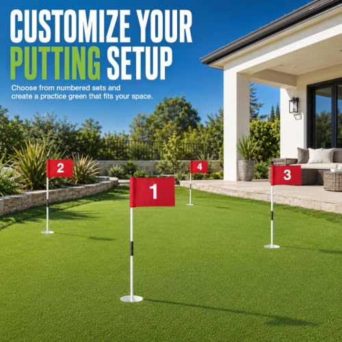 3FT Fiberglass Golf Flagsticks Set with Flags and Cups - Portable Practice Poles for Backyard & Indoor Putting Green