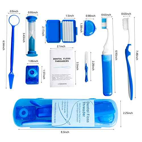 Wenge Portable Orthodontic Oral Care Kit - 2Pack - Travel Kit for Patients, Interdental Brushing Wax Floss Toothbrush Cleaning (Blue_Black)