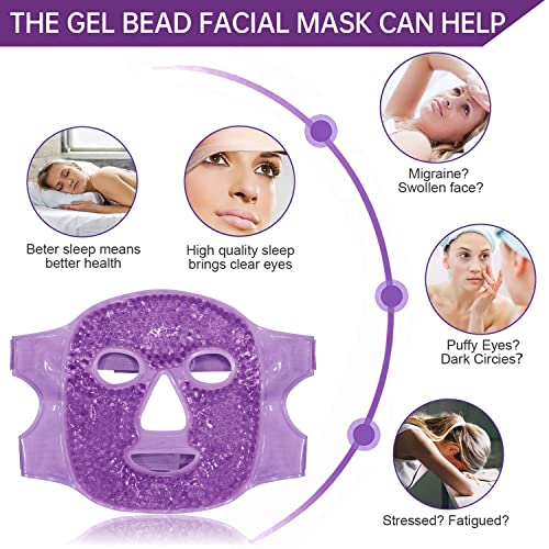 Ice Face Mask Reusable and Cold Gel Eye Mask for Puffiness/Dark Circles/Eye Bags/Dry Eyes/Headaches/Migraines/Stress Relief, Ice Pack for Eyes & Face (Purple)
