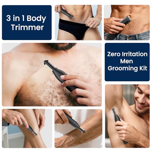 Body Hair Trimmer for Men 3-in-1 Groin, Pubic & Ball Trimmer with Skin Safe No-Nick Blades, IPX6 Waterproof Wet/Dry Electric Shaver for Chest, Underarms, Legs, USB-C Rechargeable Groomer Kit
