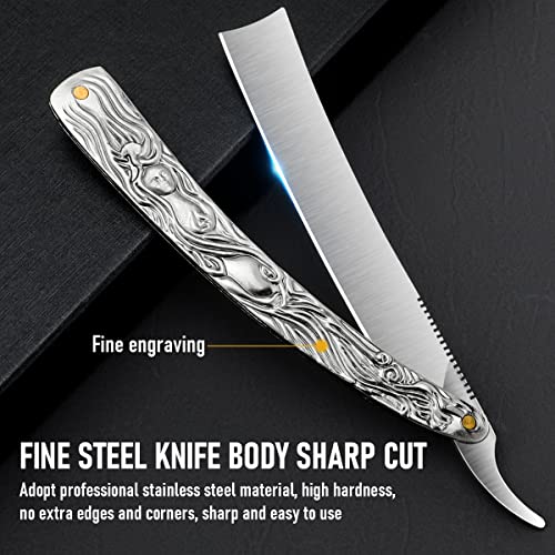 Professional Straight Razor with First Layer Cowhide Strop - Straight Edge Barber Razor Premium Stainless Steel Shaver Razor for Men Home & Salon Grooming Using