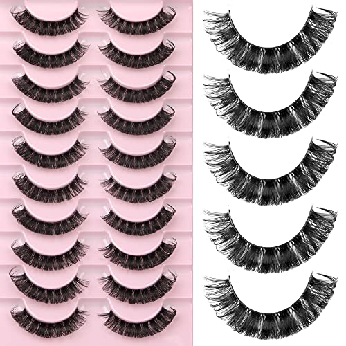 Newcally Cat Eye Mink Lashes - 16MM Wispy D-Curl (10 Pairs)