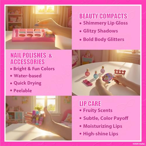 Barbie Train Case Beauty Set with Washable Makeup, Ages 3+