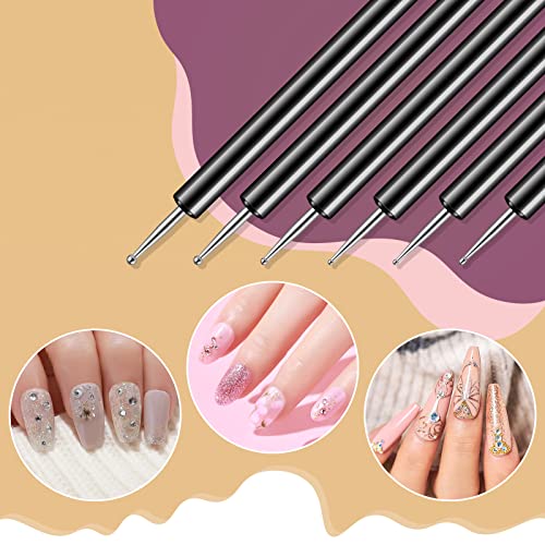 Artdone Nail Art Dotting Tools Set - Black Double-Ended Brushes Kit for Gel Polish